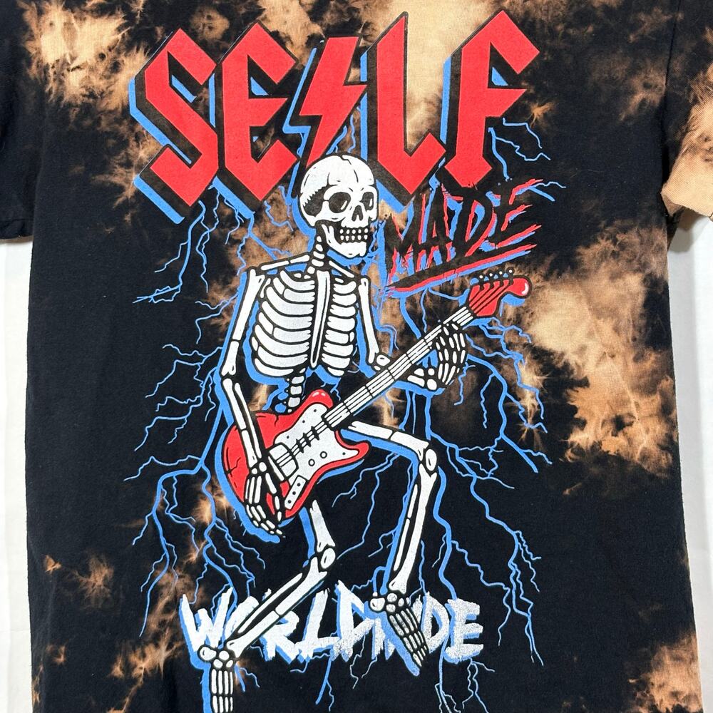 Bleach Dye T-shirt Skeleton Guitar by Popular Poison Small Self Made Rock n Roll